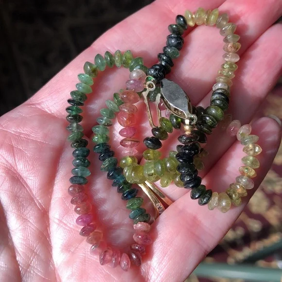 Multicolored Necklace Possibly Tourmaline Vintage Green Pink - Picture 11 of 12